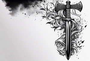 Valhalla 
 sword stairs axe mist tattoo idea