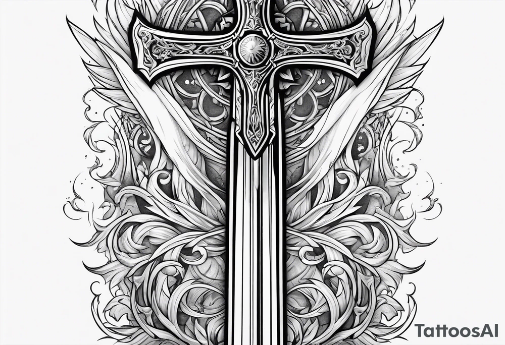 Excalibur sword with fire around it tattoo idea