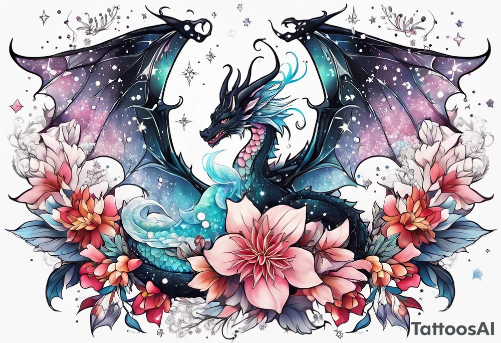 Constellation, wing , snow , cross , dragon female japan kawaii , flower tattoo idea