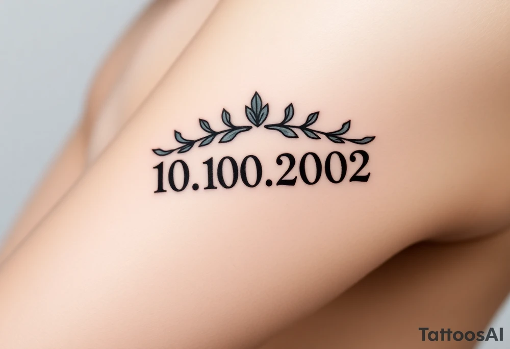 roman numerals of 10.10.2002 in laurel crown in an ancient roman styles tattoo idea