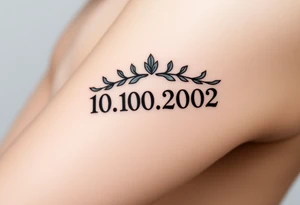 roman numerals of 10.10.2002 in laurel crown in an ancient roman styles tattoo idea
