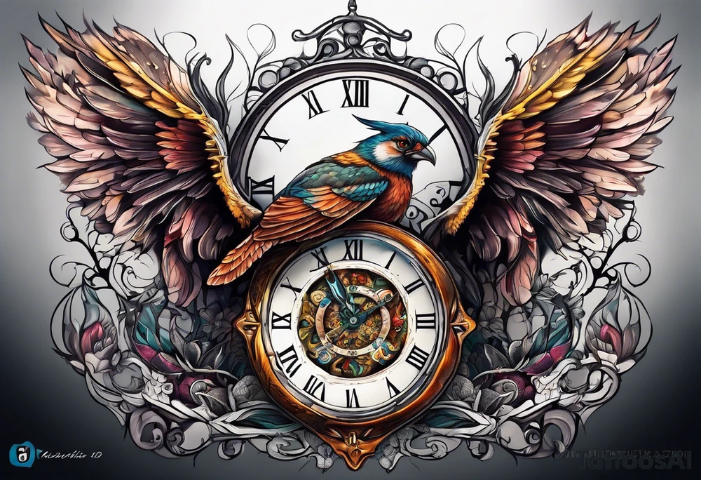 fantasy animal, clock, cross tattoo idea