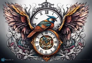 fantasy animal, clock, cross tattoo idea