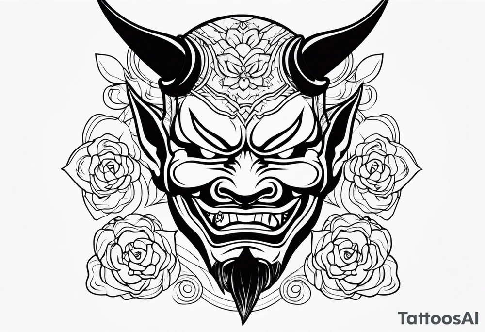 A cabeça de um homem com a cabeça raspada usando uma máscara de hannya tattoo idea