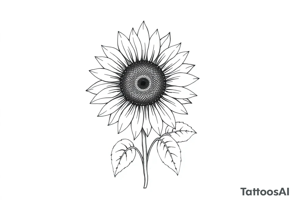 Sunny sunflower with stem and leaves tattoo idea