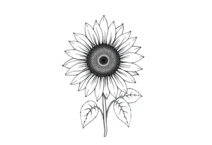 Sunny sunflower with stem and leaves tattoo idea