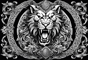 Valhalla sword shield dragon axe Valknut barbed wire chains lion tattoo idea