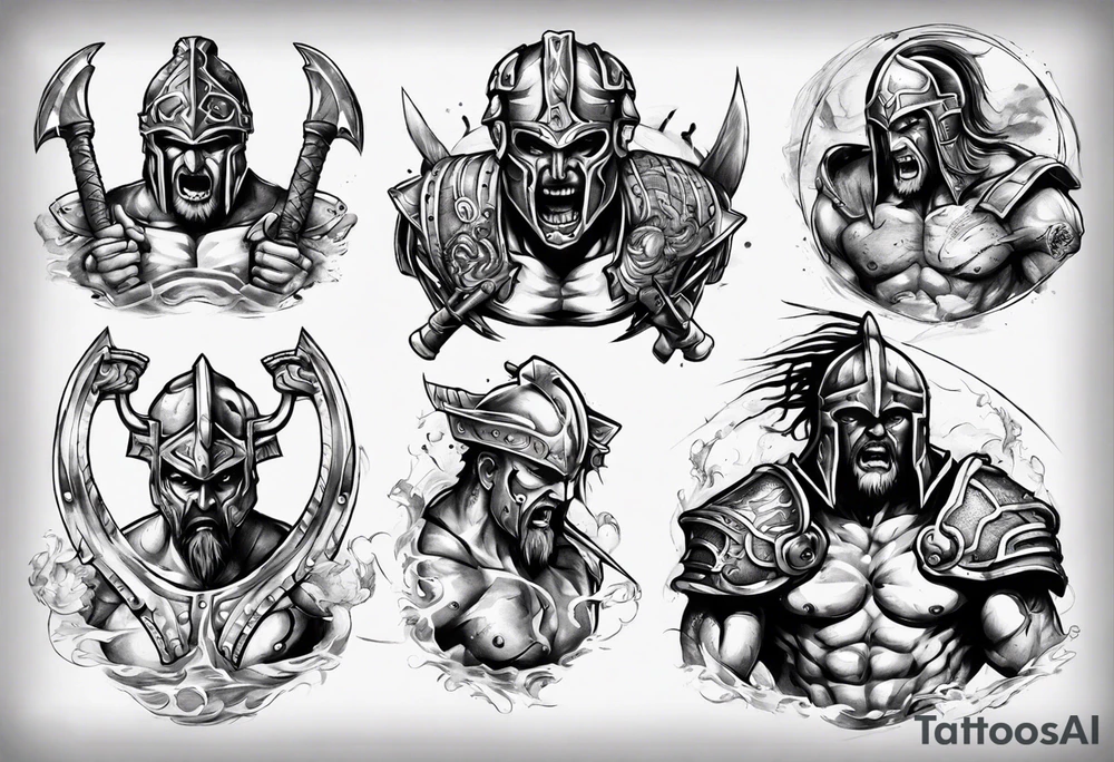 ocean gods gladiator war aggressive tattoo idea