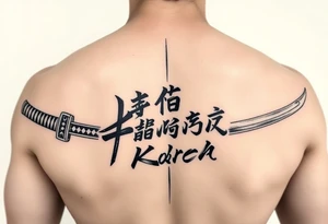 Katana and fabled written in korean tattoo idea