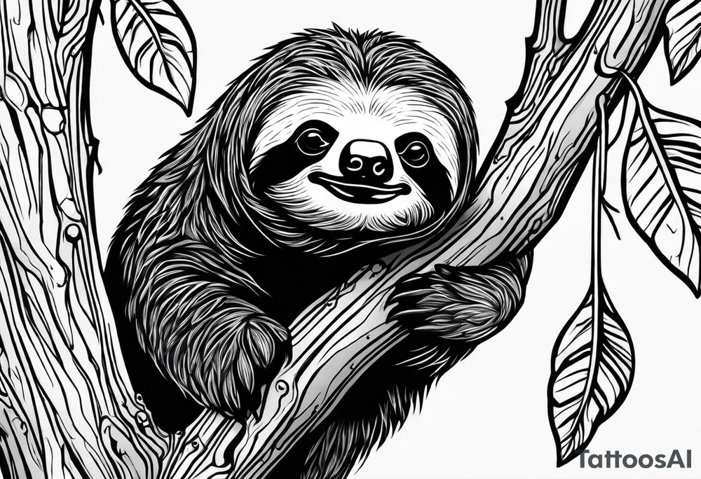 Sloth hanging on a tree tattoo idea