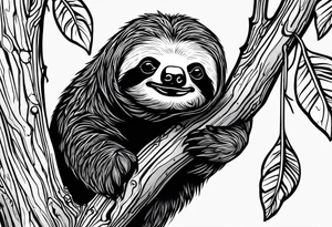 Sloth hanging on a tree tattoo idea