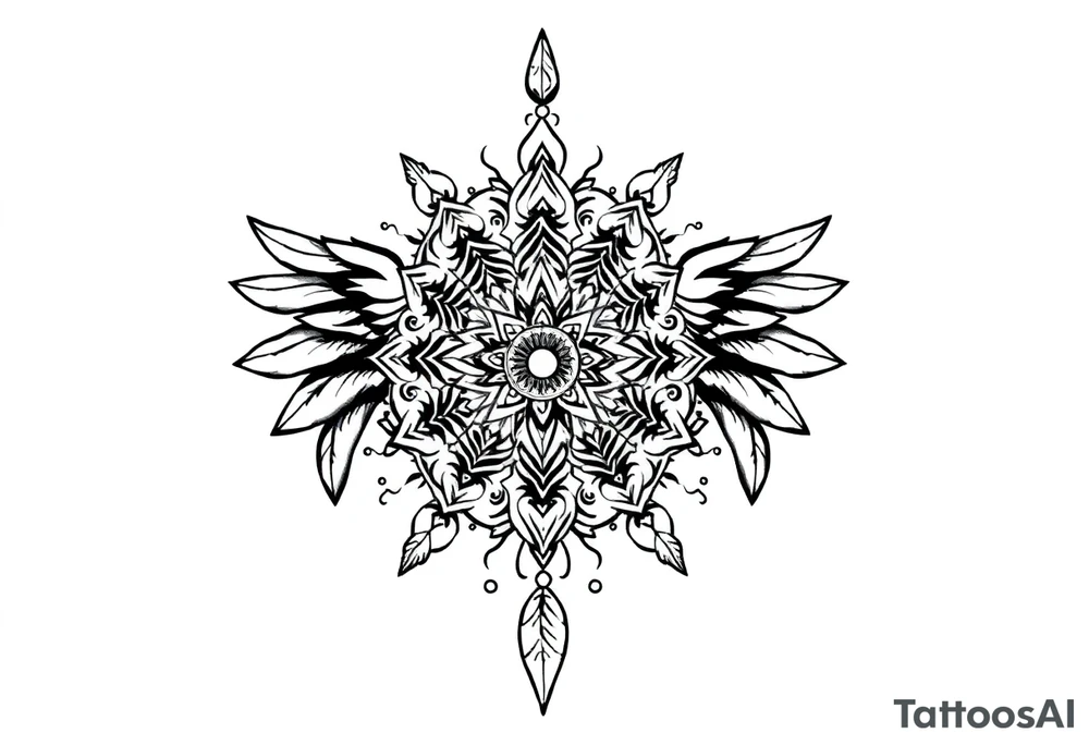 spiritual feathers ornamental mandala indian shaman rune tattoo idea