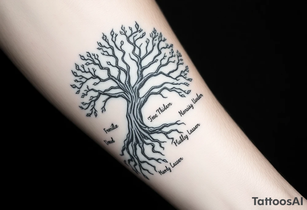 Family tree with roots for a grandfather to add names of children and grandchildren tattoo idea