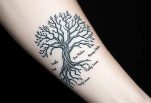 Family tree with roots for a grandfather to add names of children and grandchildren tattoo idea