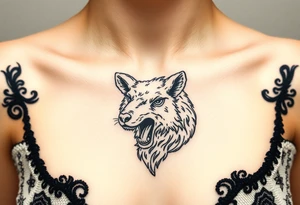 A  sheep wolf showing teeth as a mystical creature tattoo idea