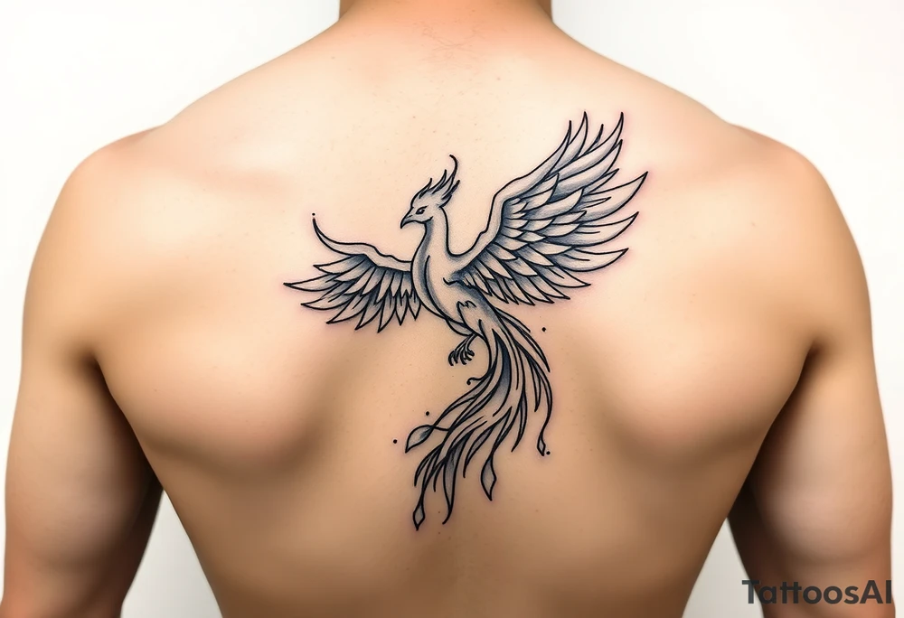 magnificent phoenix rising from golden flames with trailing embers tattoo idea