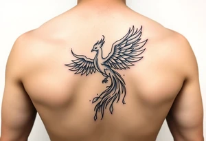 magnificent phoenix rising from golden flames with trailing embers tattoo idea