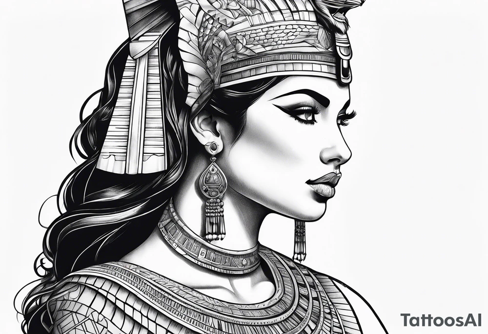 Side profile of cleopatra
 and cat tattoo idea