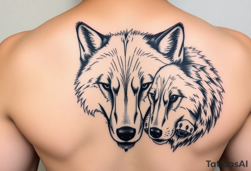 A solitary yet sublime and noble wolf and its progeny. the face tattoo idea