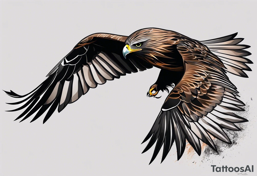 I want a tattoo for my daughter, her name is Daya which means black kite. I also love natur and I'm a climate change activist. Make the black kite soft, little more child like. For small tattoo. Lass details. Add climate element's. Colorfull and happy tattoo idea