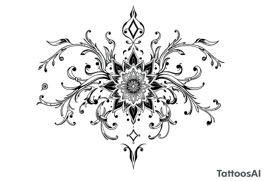 mytical shaman and mytolog style ornametn with ancient rhyme tattoo idea