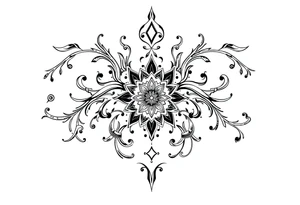 mytical shaman and mytolog style ornametn with ancient rhyme tattoo idea