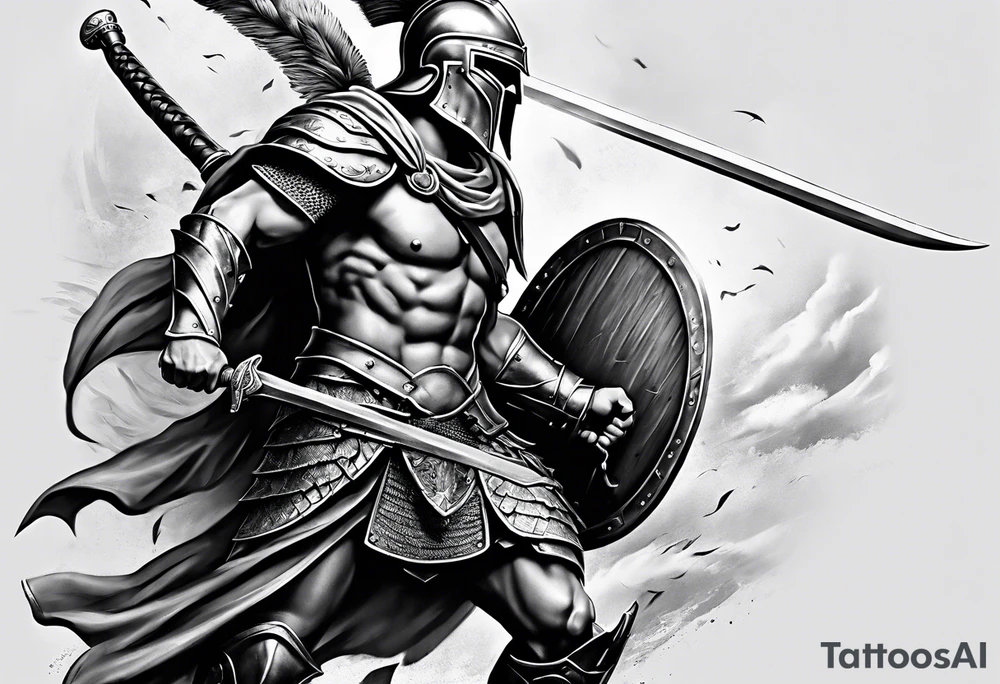 Full Leg sleeve the whole leg of the battle of 300 with a lot of Spartans tattoo idea
