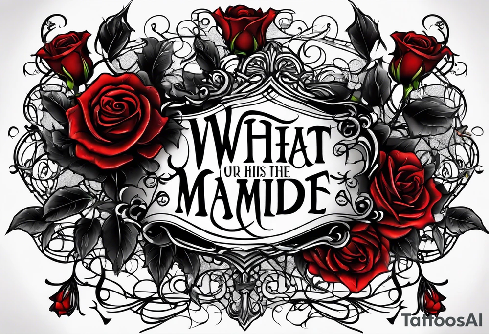 Script lettering saying"What ever our souls are made of, his and mine are the same" gothic tattoo idea