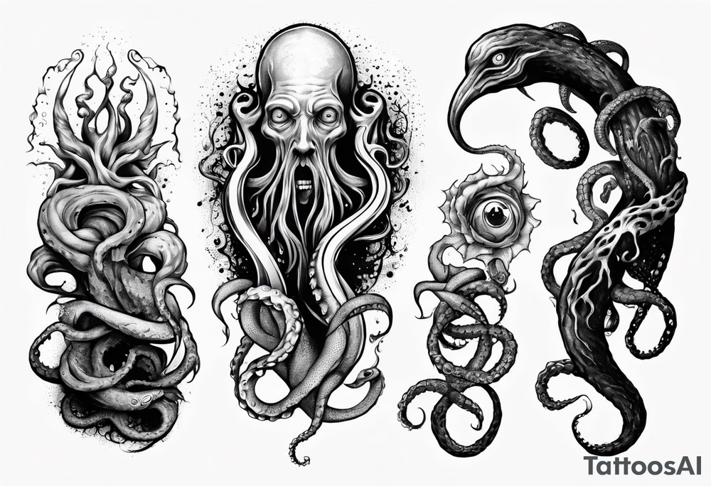 lovecraft mythe long tattoo
with lot of tentacle for forearm and hand
crazy tattoo idea