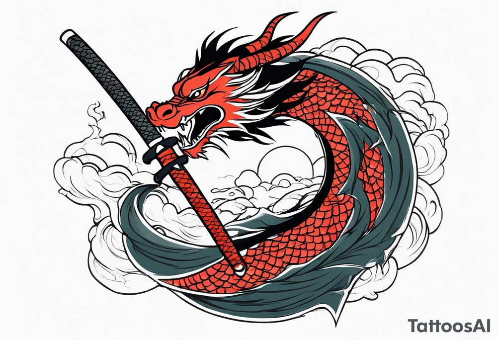 Japanese Dragon with a katana sword tattoo idea