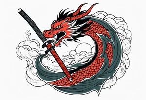 Japanese Dragon with a katana sword tattoo idea