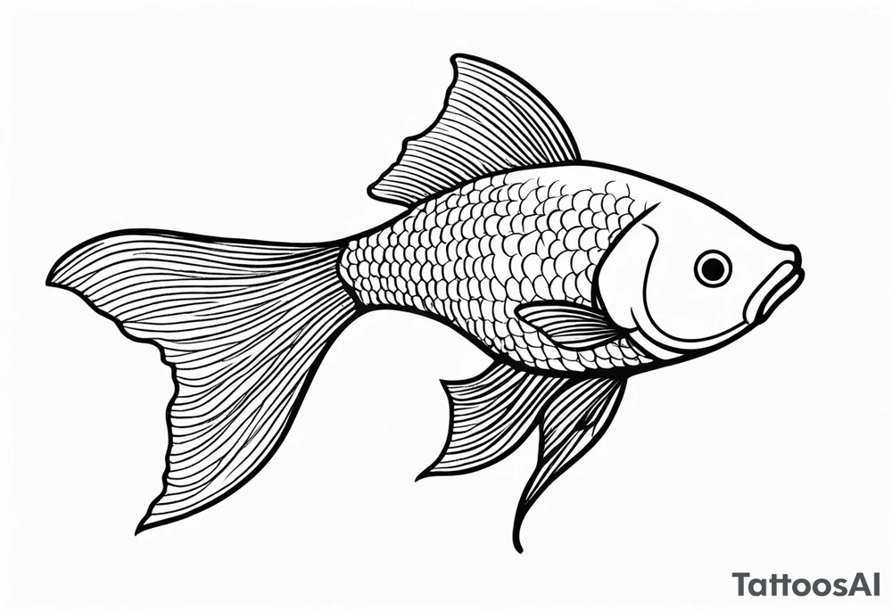 Illustrate a minimalist outline tattoo of a single goldfish, showcasing its distinctive shape and tail with elegant simplicity tattoo idea