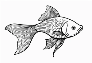 Illustrate a minimalist outline tattoo of a single goldfish, showcasing its distinctive shape and tail with elegant simplicity tattoo idea