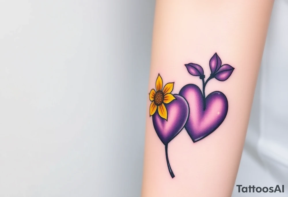 simple with Purple Hearts with yellow daisy. tattoo idea