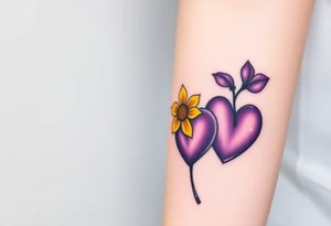 simple with Purple Hearts with yellow daisy. tattoo idea