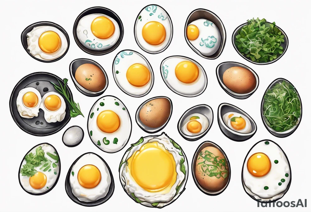 A round, thin omelette made from five eggs with salt pepper and a bit greens tattoo idea