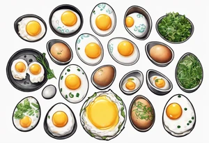 A round, thin omelette made from five eggs with salt pepper and a bit greens tattoo idea