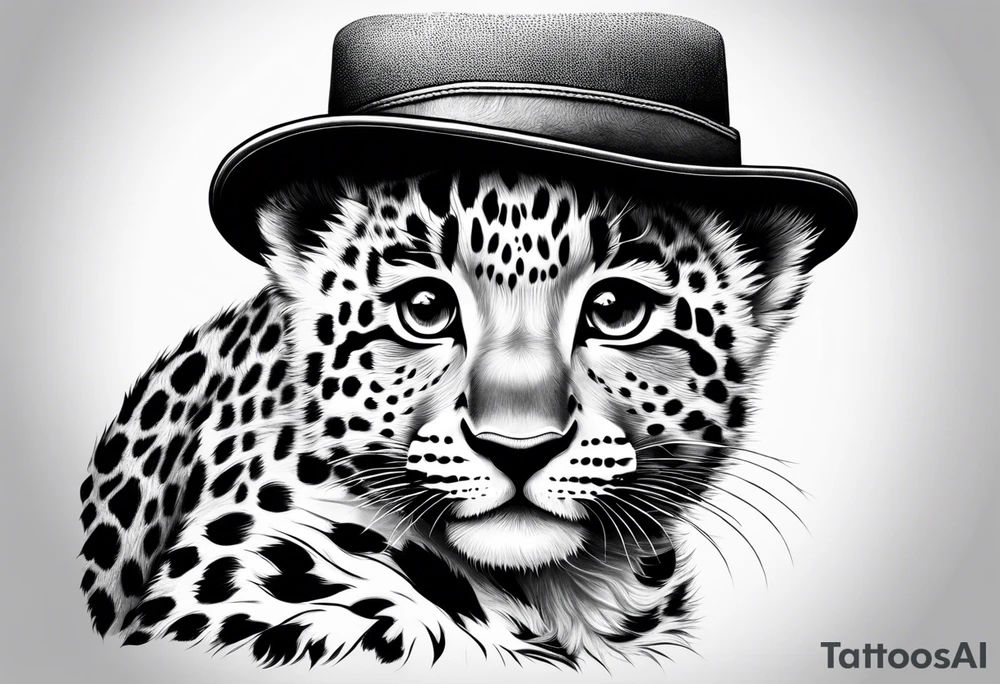baby leopard with a hat tattoo idea