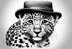 baby leopard with a hat tattoo idea