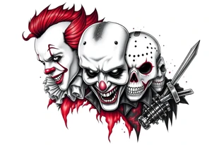 Pennywise, Freddy Krueger, Michael Meyers, jason voorhees, and chucky tattoo idea