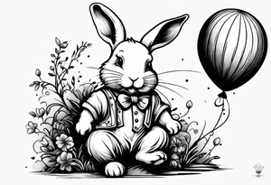 A little white rabbit is holding a baloon tattoo idea