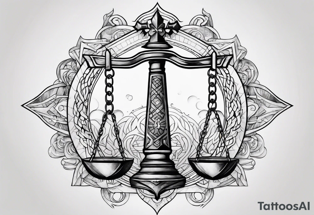 Sword with Libra scales, kinda cybersigilism, kinda earthy tattoo idea
