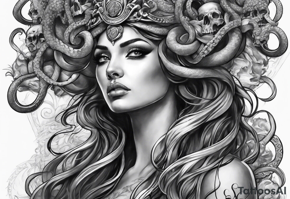 Medusa with skulls sleave tattoo idea