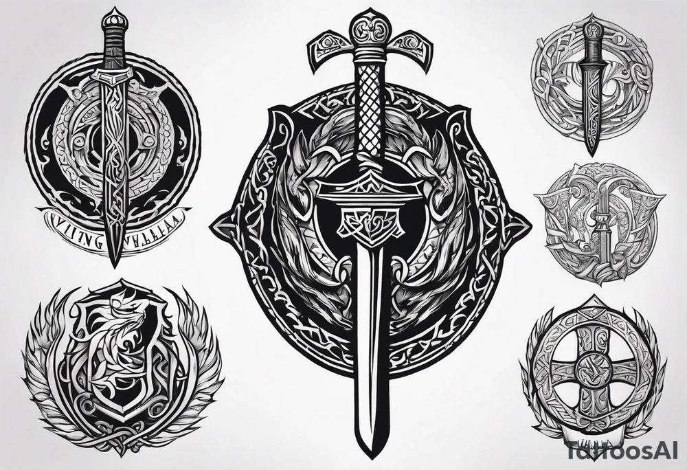 Viking sword Valhalla dragon shield tattoo idea