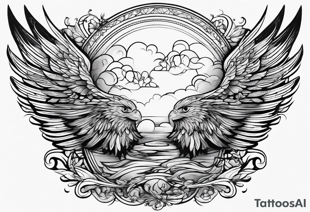 water, clouds, wings tattoo idea