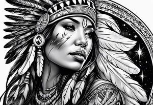 Native American woman under the northern lights tattoo idea