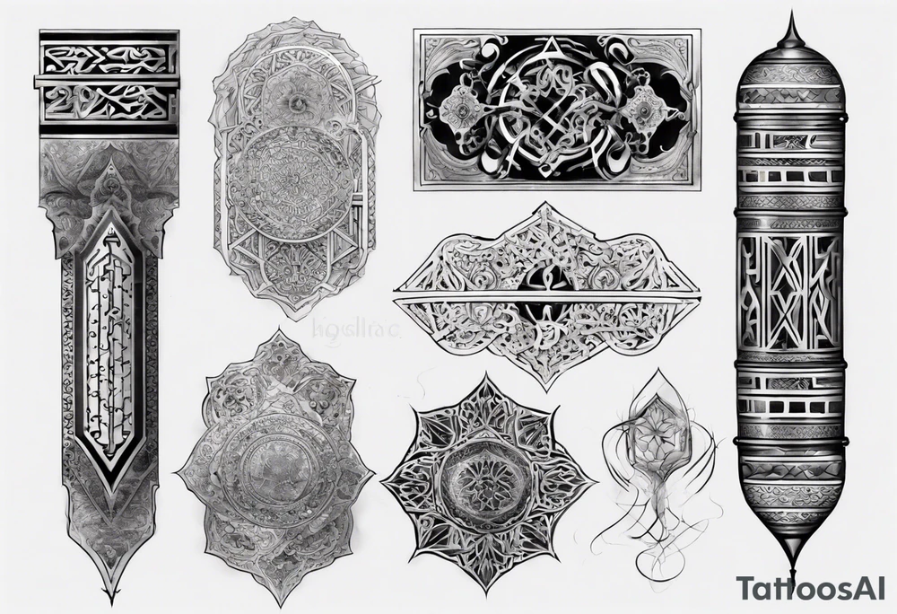 arabic sleeve realistic tattoo idea