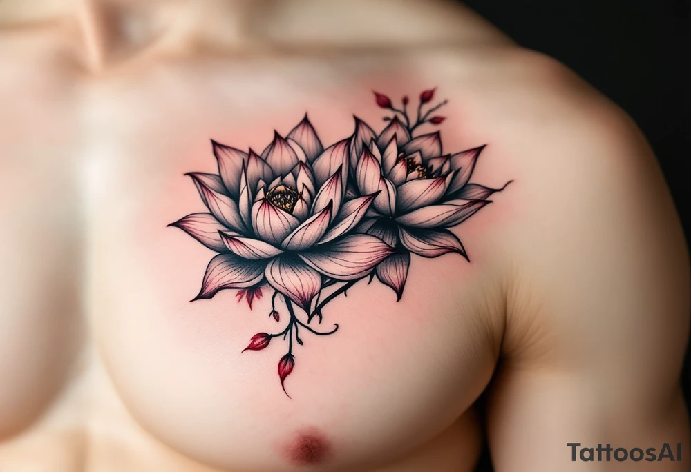 two lotus flowers intertwined (red and black) tattoo idea