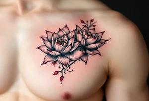 two lotus flowers intertwined (red and black) tattoo idea