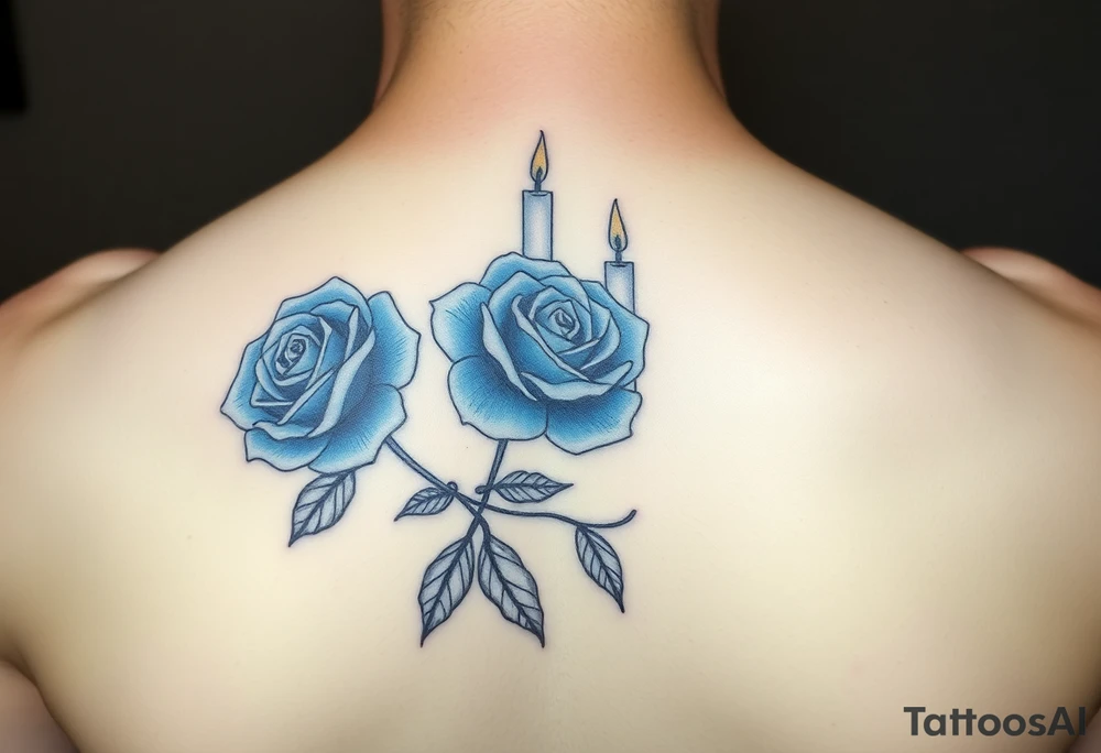 2 blue roses and candles, water tattoo idea